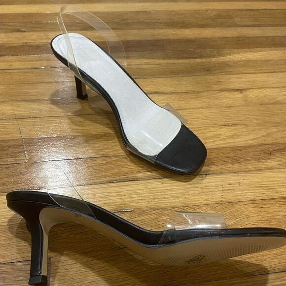 FRENCH CONNECTION Black Clear Lucite Slingback Tia Heeled Sandal - Picture 10 of 11